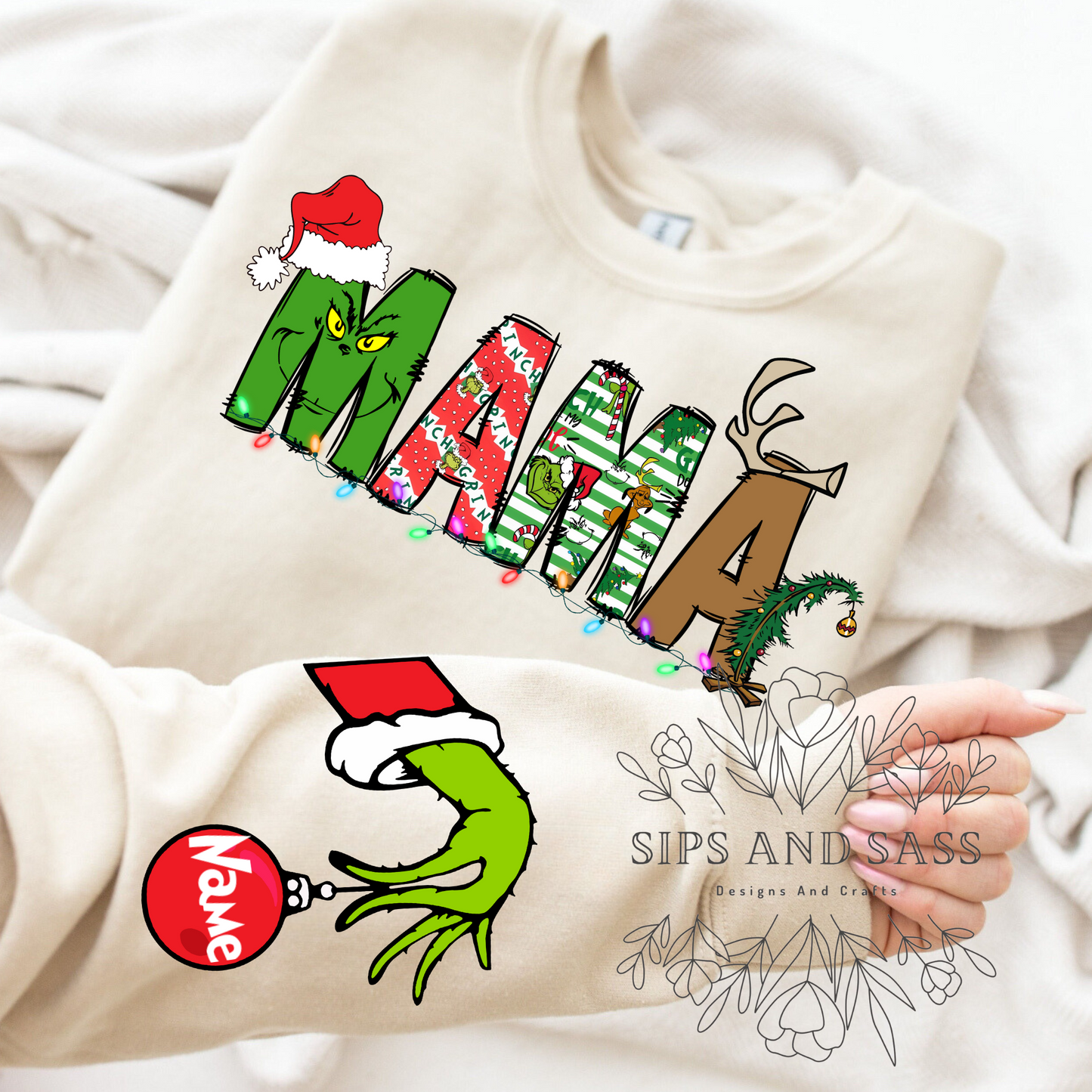 Customized name grinch shirt with sleeve