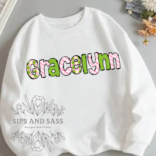 Custom Gracelynn Pink and Green name