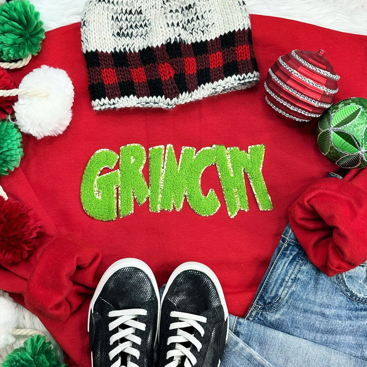 Chenille Patch Grinchy Sweatshirt