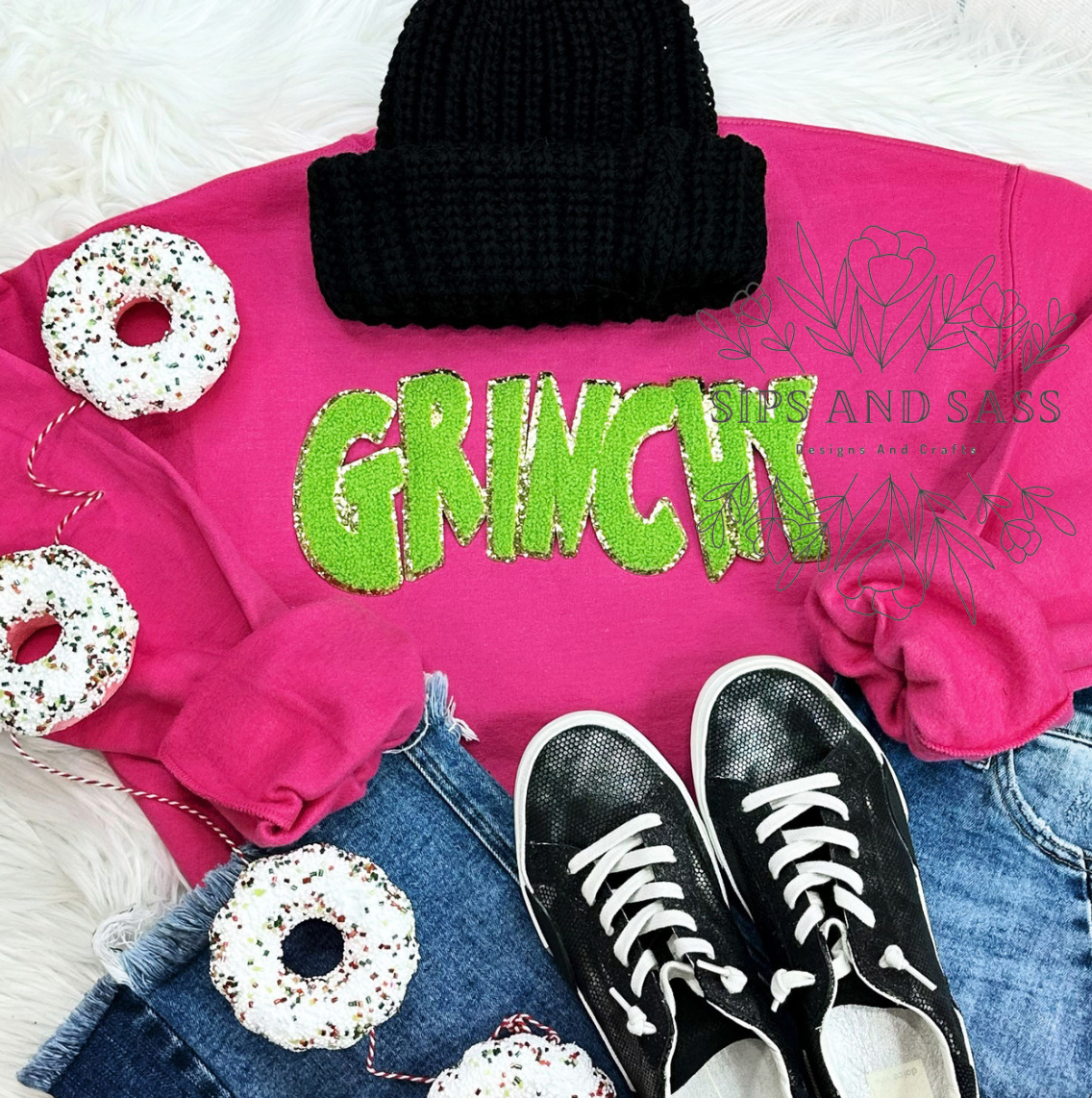 Chenille Patch Grinchy Sweatshirt